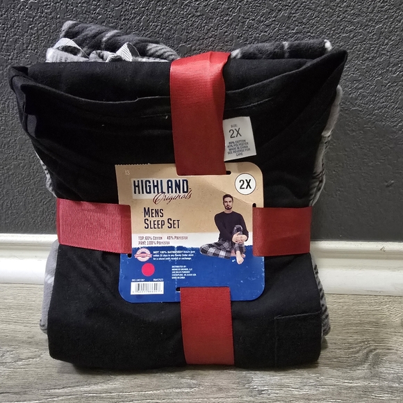 New With Tags Men Size 2XL Highland Originals Microfleece Sleep Set Black Plaid - Picture 6 of 7
